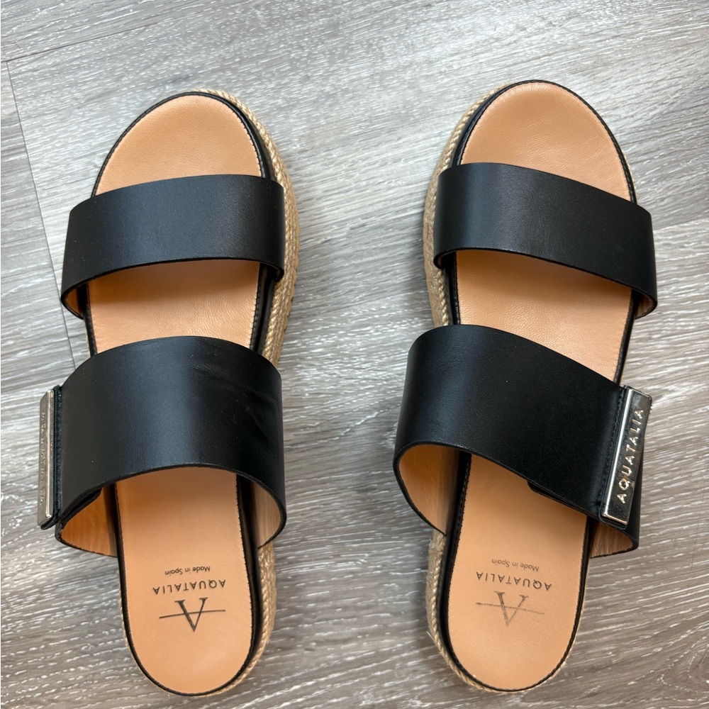 Aquatalia Black and Tan Minimalist Sandals